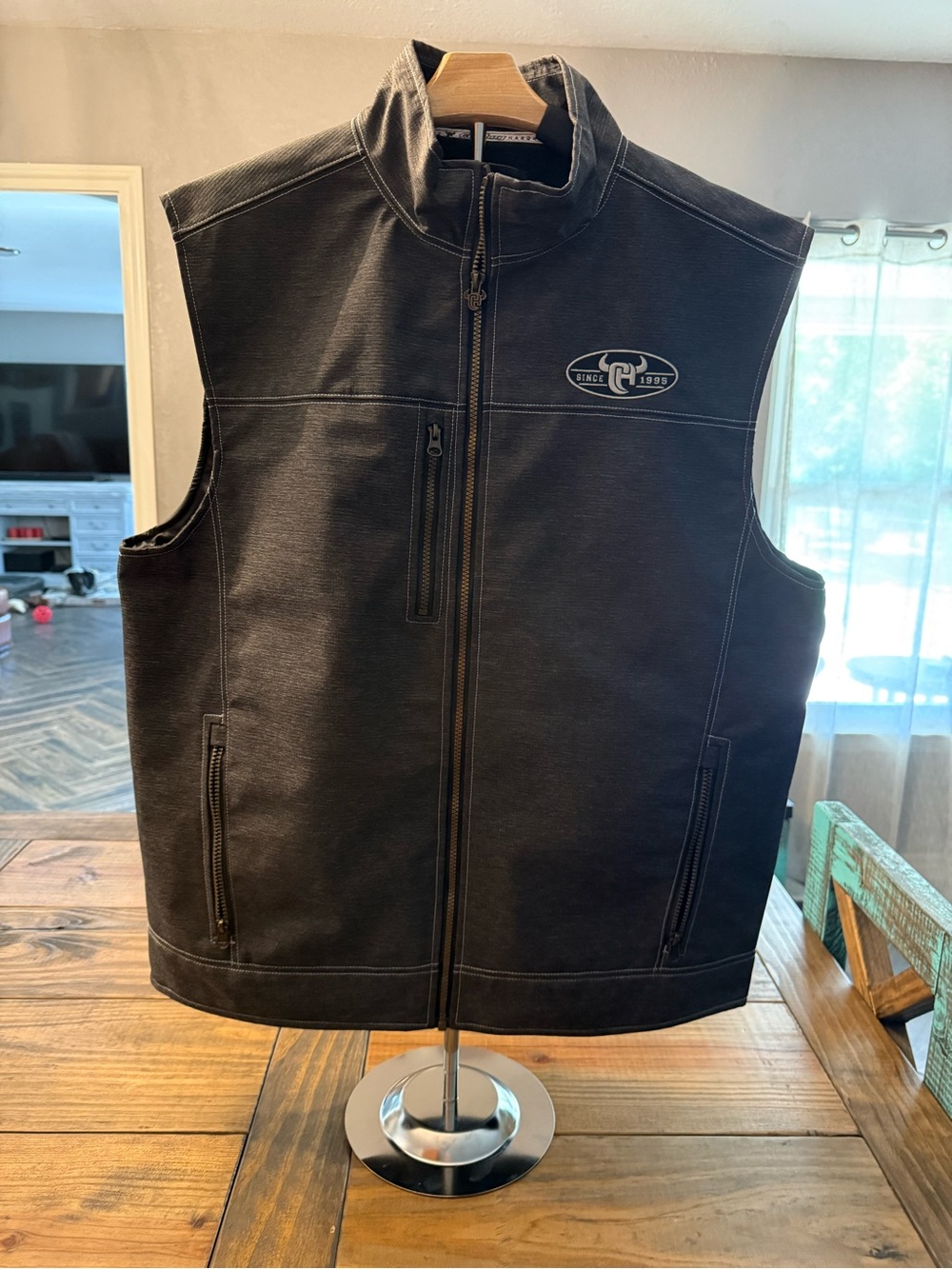 Cowboy Hardware Men's Black Zip-Up Work Vest with Chest Logo